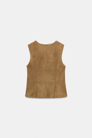 FAUX SUEDE TOP - Mid-camel by Zara - Image 6
