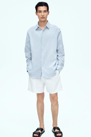 Zara EASY CARE 紋理襯衫 - 天藍色