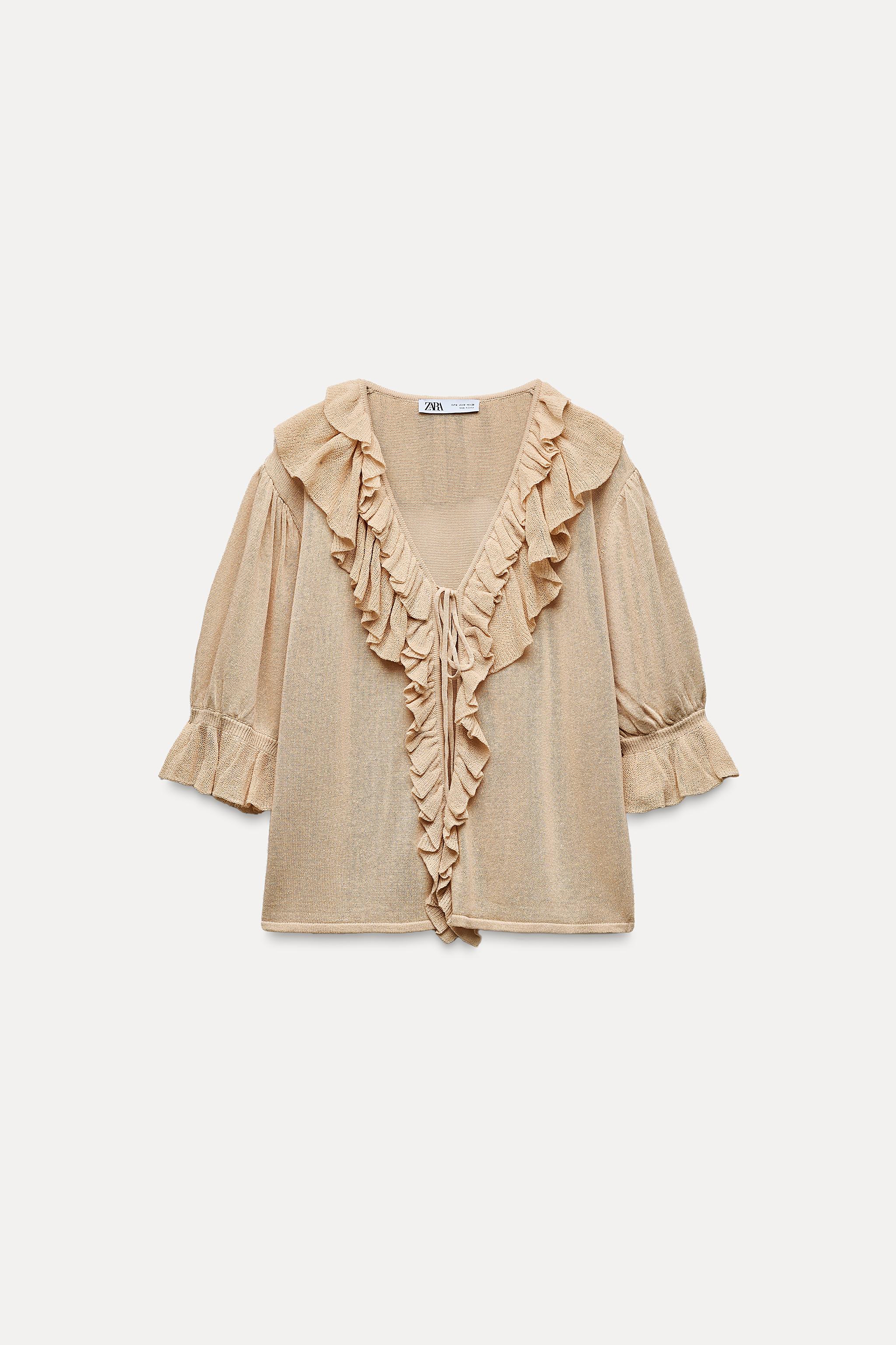 RUFFLED KNIT TOP Peach ZARA United Kingdom