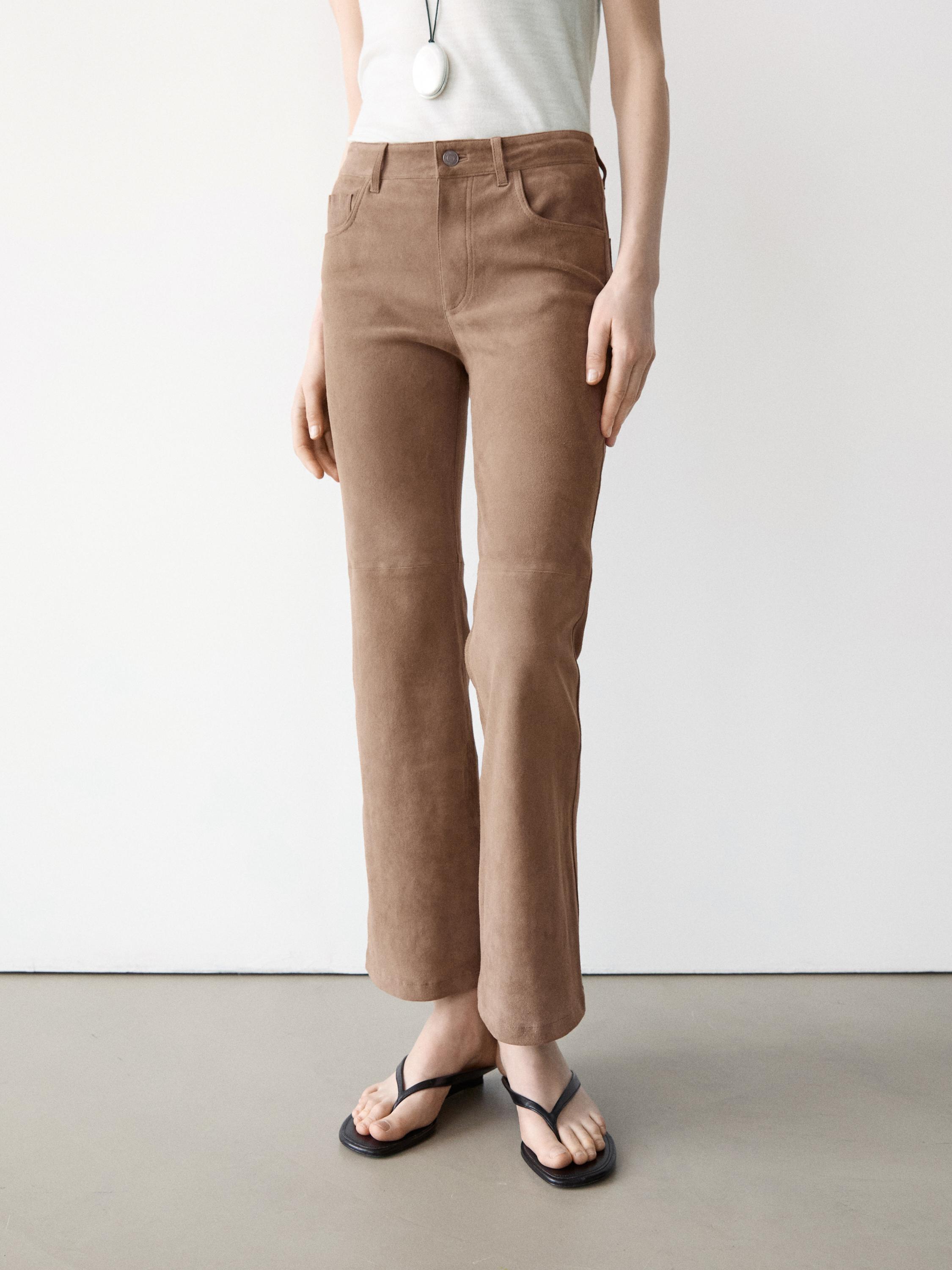 Cropped suede leather flare fit leggings — Black gold