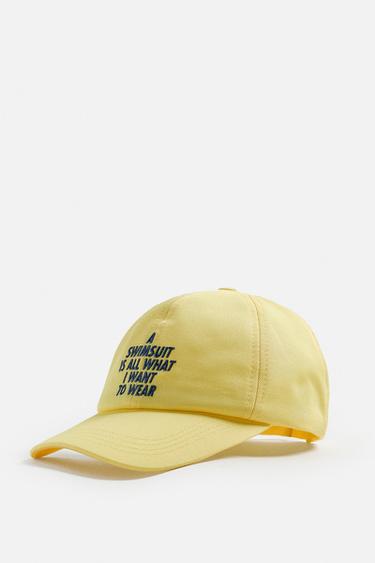 CAP WITH EMBROIDERED SLOGAN - Yellow by Zara