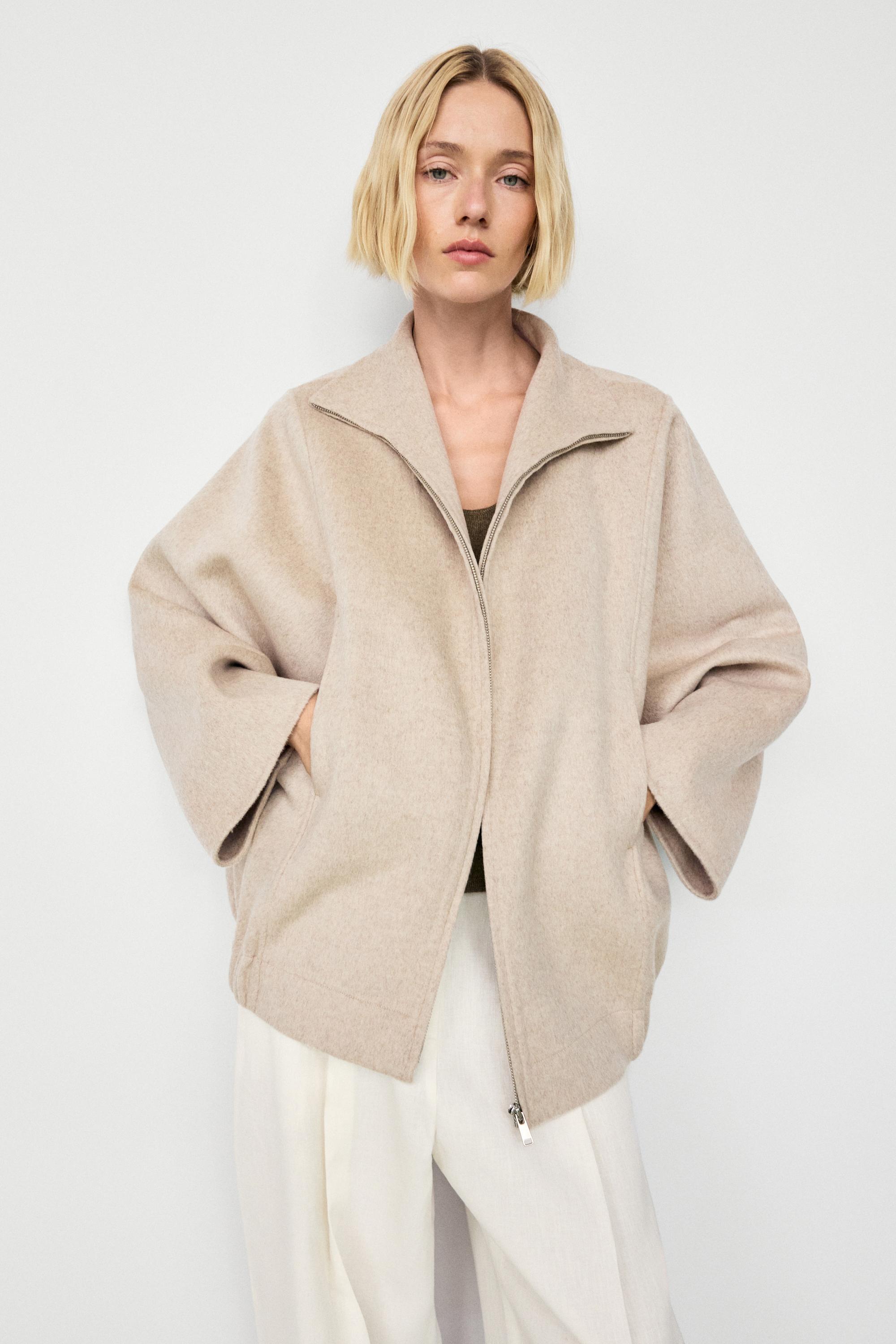 Wool blend bomber jacket — Beige