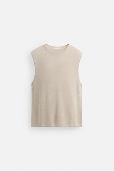 CAMISETA PUNTO CON LINO - Beige claro de Zara