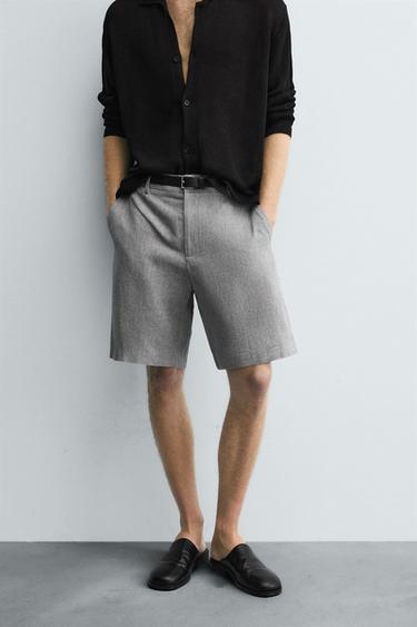 COTTON/LINEN BERMUDA SHORTS - Grey by Zara