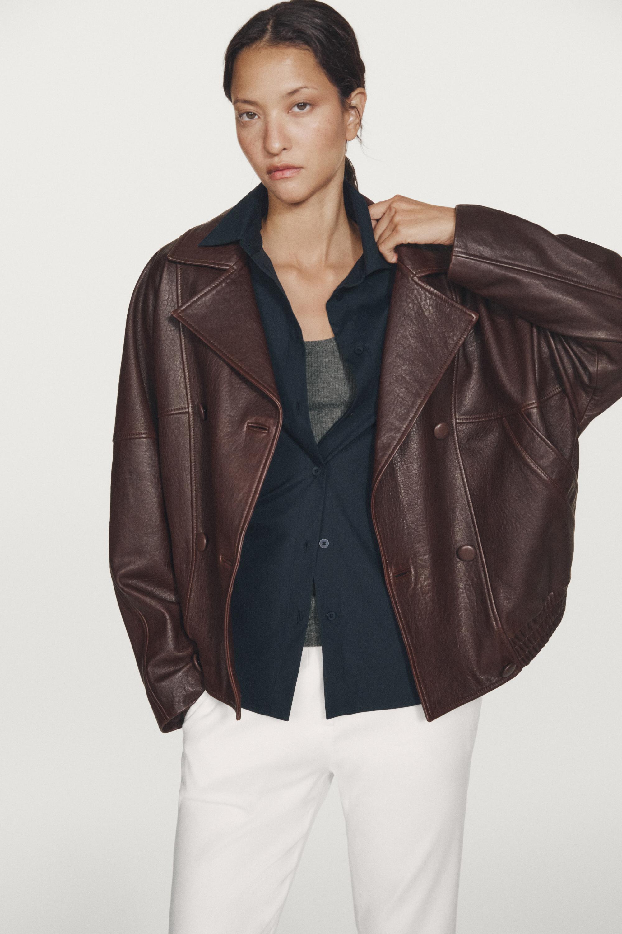 Veste bomber en cuir nappa