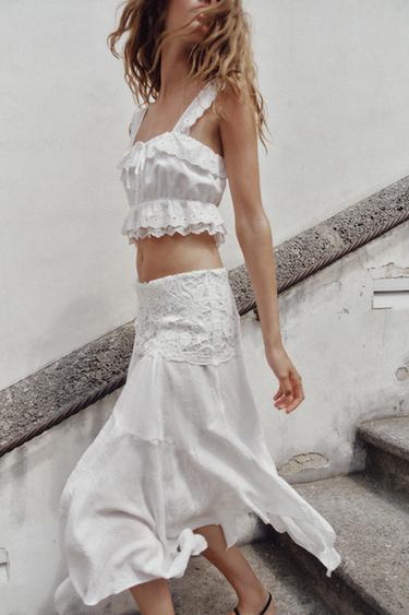 TOP COURT BRODÉ ET PERFORÉ - Blanc de Zara - Image 4