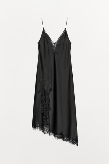 ZW COLLECTION SATIN LACE DRESS - Black by Zara - Image 0