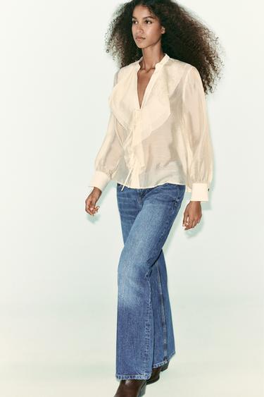 RUFFLED BLOUSE WITH TIES - Beige by Zara - Image 3