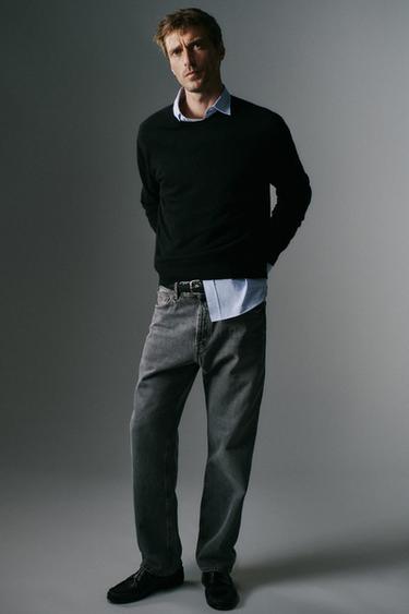 Wool blend round neck knit sweater — Navy blue 1