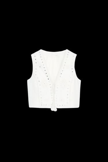 EMBROIDERED MIRROR WAISTCOAT TOP - White by Zara - Image 0