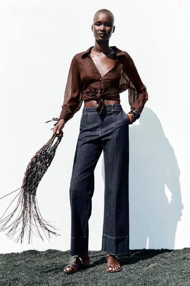 Zara BOOTCUT CREASE PANTS - Blue