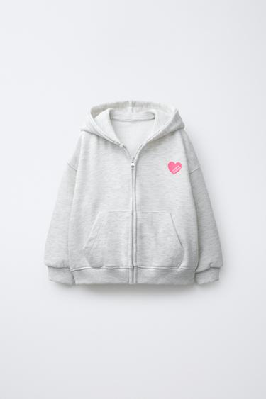 SWEATSHIRT COM FECHO DE CORRER E ESTAMPADO DE CORAÇÃO - Cinzento-vigoré da Zara