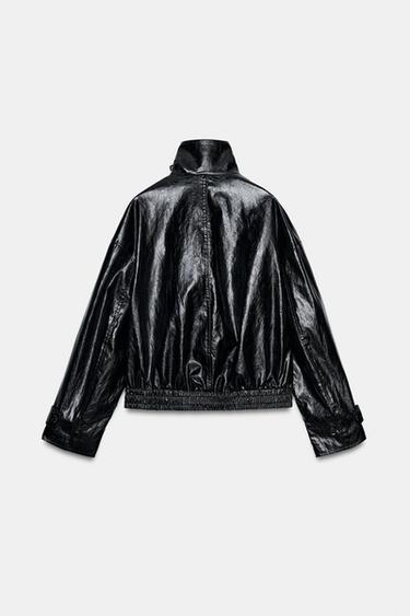 VESTE EFFET MATIÈRE SYNTHÉTIQUE ÉCHARPE ZW COLLECTION - Noir de Zara - Image 8