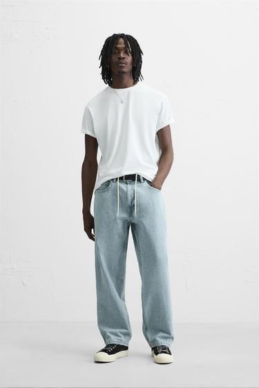 Zara RELAXED FIT DRAWSTRING JEANS - Light blue - Image 0