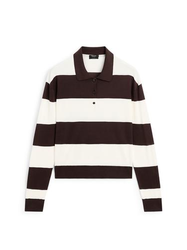 Jersey punto cuello polo rayas - Chocolate de Zara