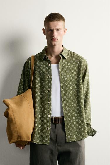 FLORAL PRINT FLOWING SHIRT - Mid-green by Zara