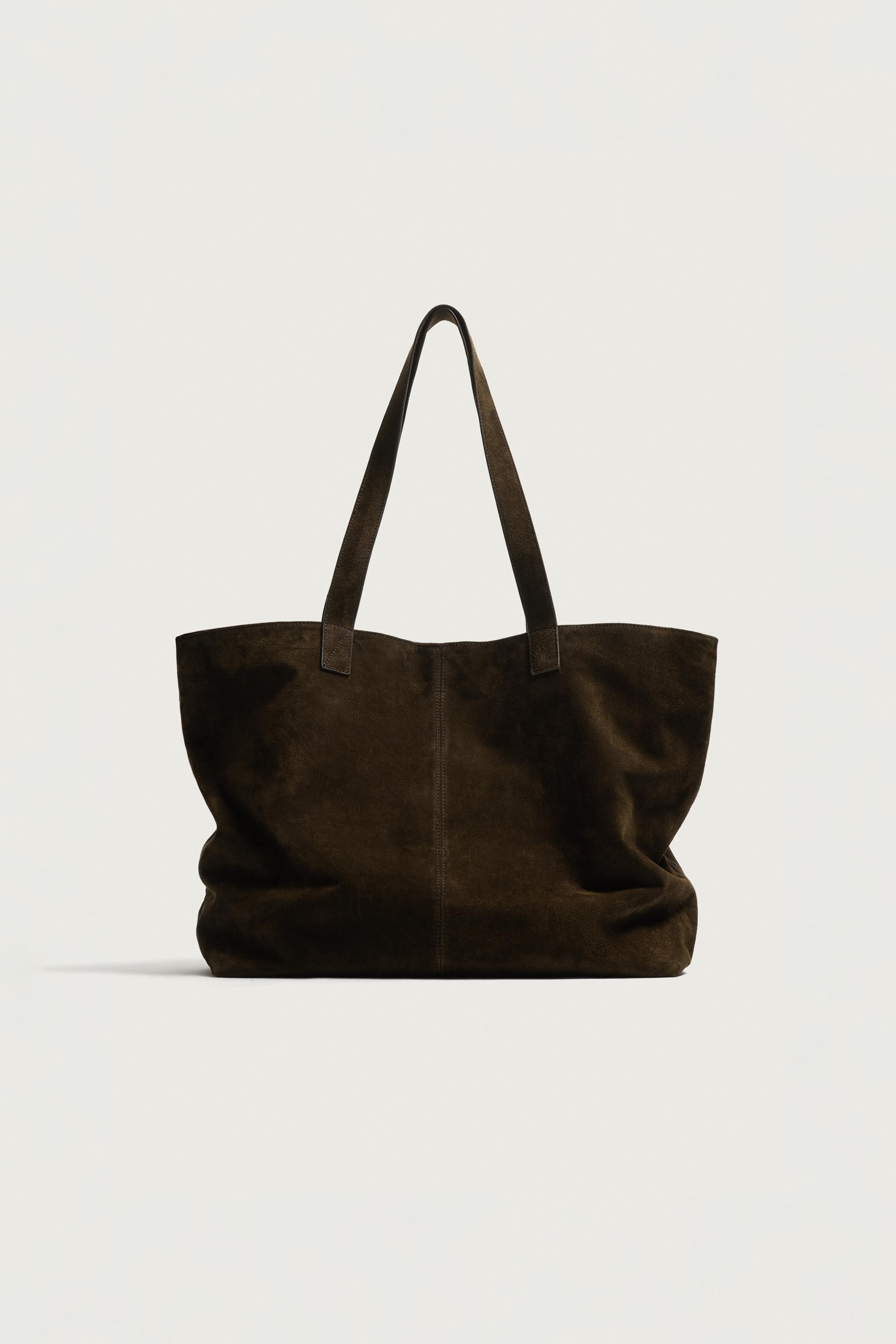 LEATHER SHOPPER BAG — Brown