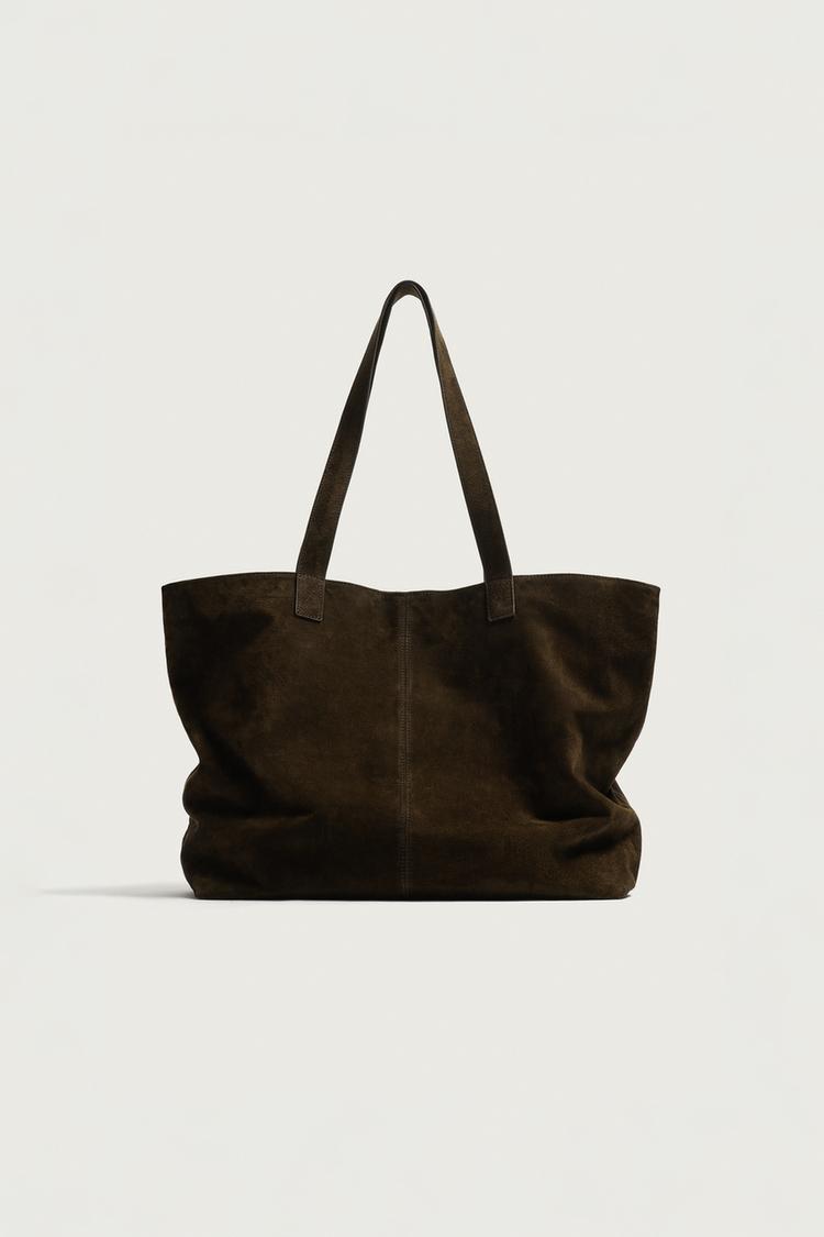 LEATHER SHOPPER BAG — Brown