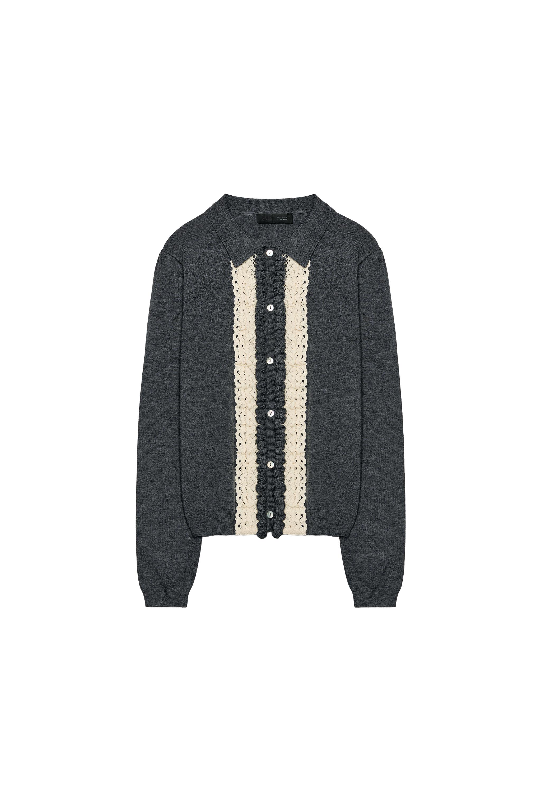 CONTRAST LACE CARDIGAN - Grey marl | ZARA South Africa