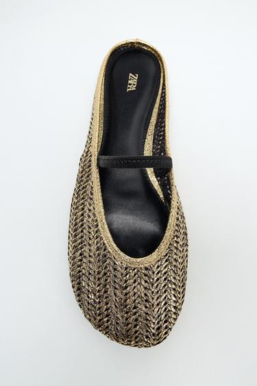 باليرينا مجدولة بعقب مفتوح - ذهبي الخاص بـ Zara