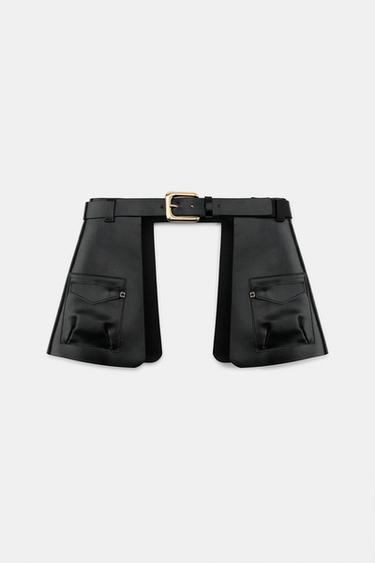 100% LEATHER SKIRT BELT WITH POCKETS - Black by Zara