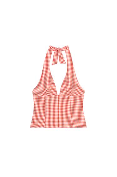 GINGHAM CORSET HALTER TOP