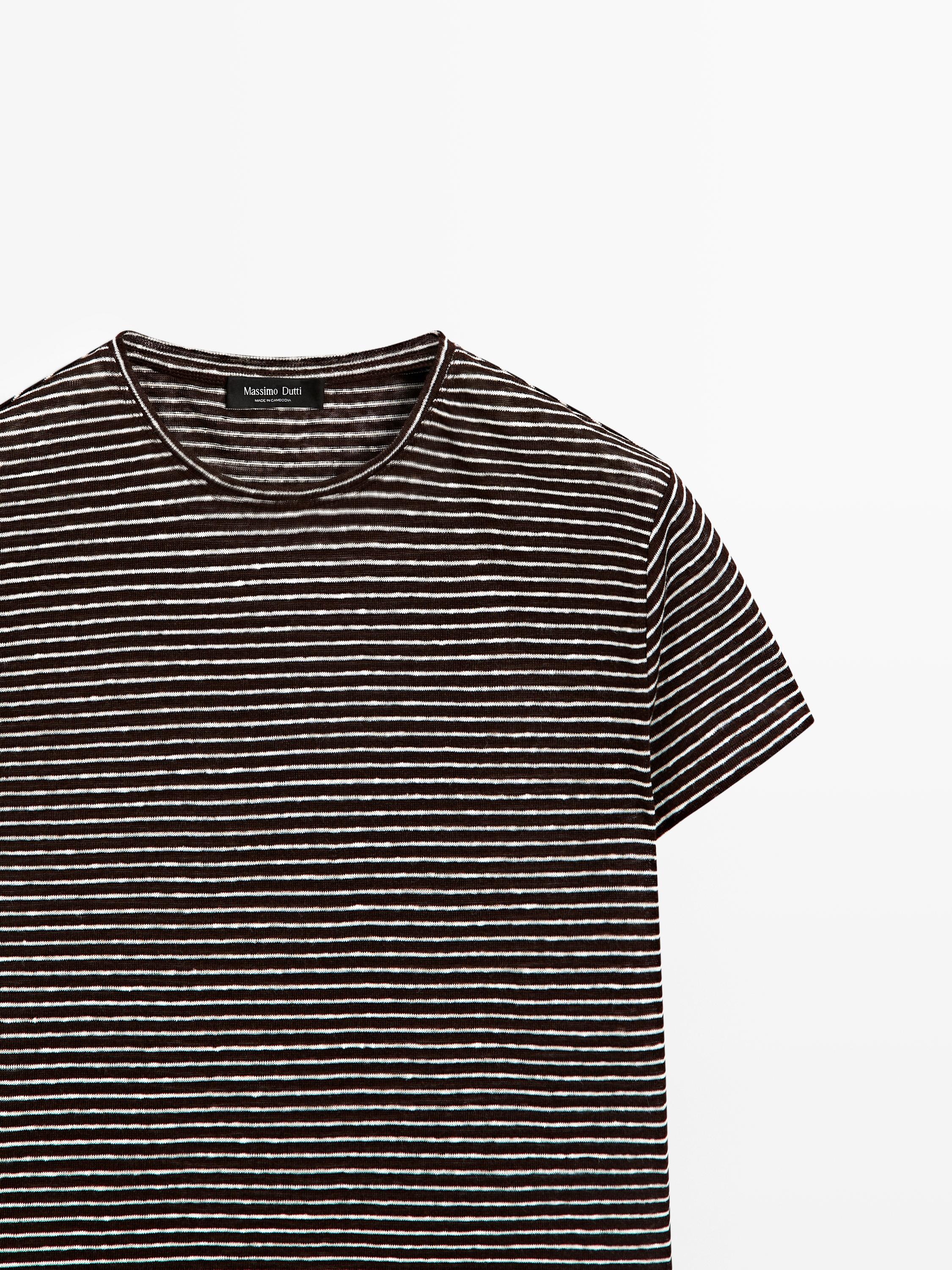 100% linen regular fit striped T-shirt