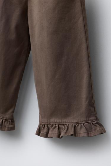 Zara RUFFLED BAGGY PANTS - Brown