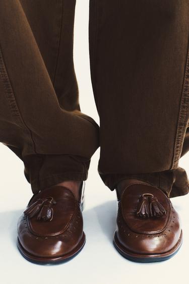 LEATHER TASSEL LOAFERS - Brown by Zara - Image 1
