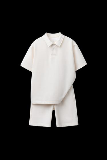 Zara COTTON POLO SHIRT AND BERMUDA SHORTS SET - Ecru - Image 0