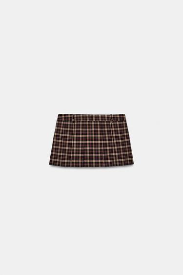 JUPE-PANTALON À PLIS PLATS ET CARREAUX - Grenat de Zara - Image 5