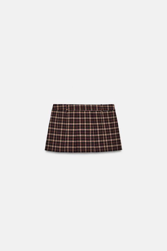 JUPE-PANTALON À PLIS PLATS ET CARREAUX - Grenat de Zara - Image 5