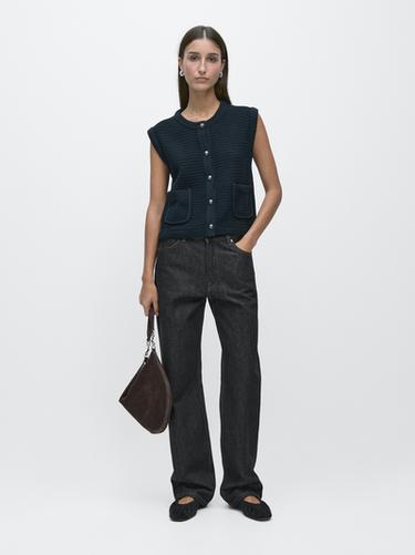 Veste sans manches en maille avec boutons dorés - Bleu marine de Zara - Image 0