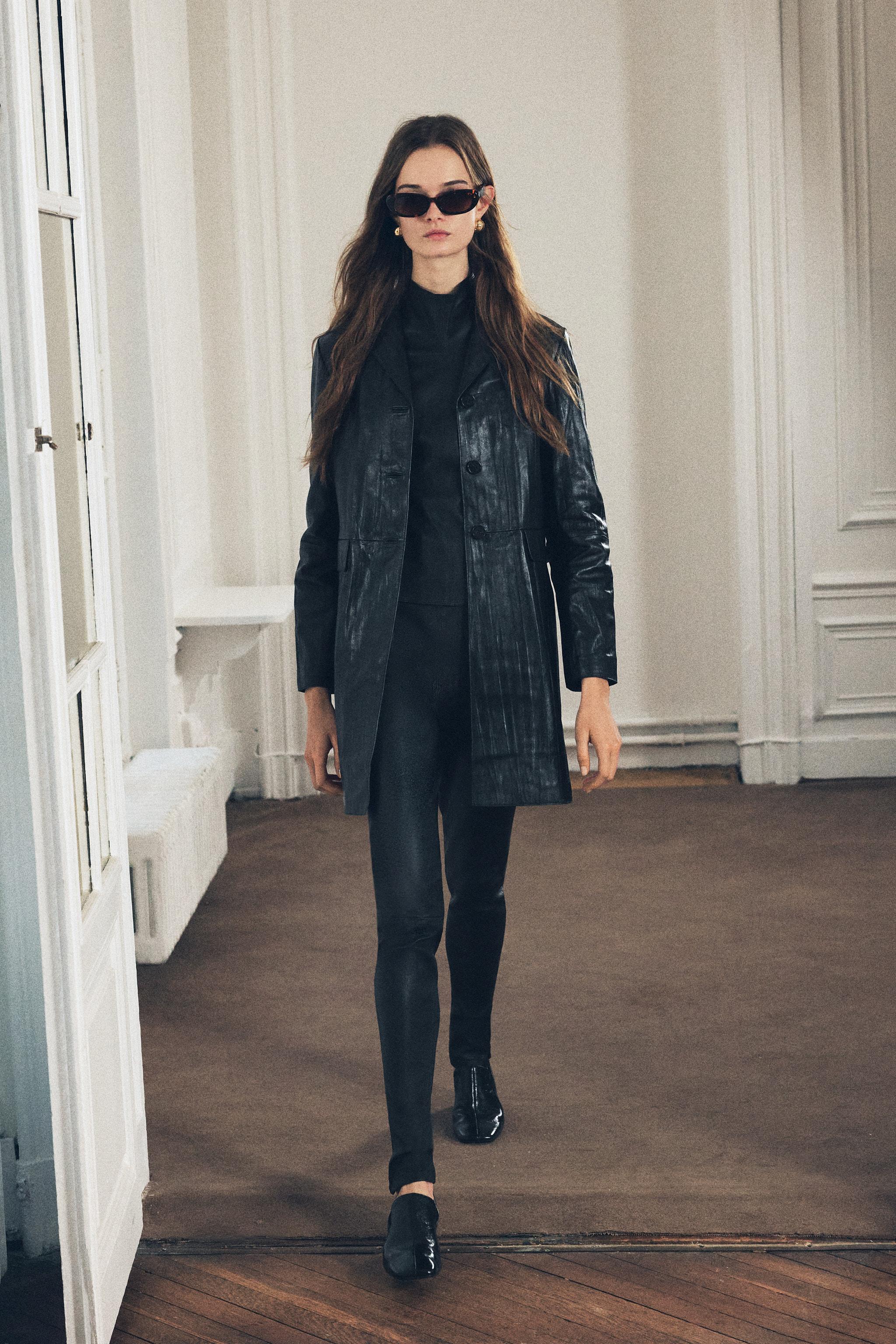 Coat with leather sleeves zara hotsell