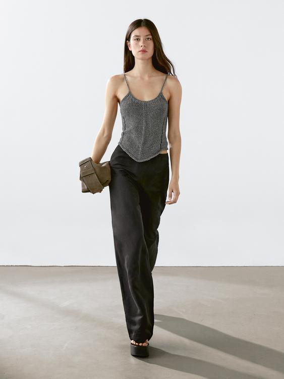 Strappy cotton knit top