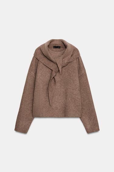 Zara KNIT SCARF JUMPER - Mink marl