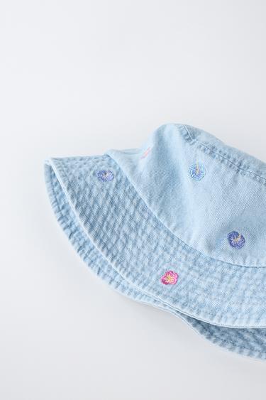 EMBROIDERED FLORAL DENIM BUCKET HAT - Blue by Zara - Image 2