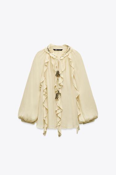 CHEMISE ROMANTIQUE À VOLANTS - Beige de Zara - Image 4