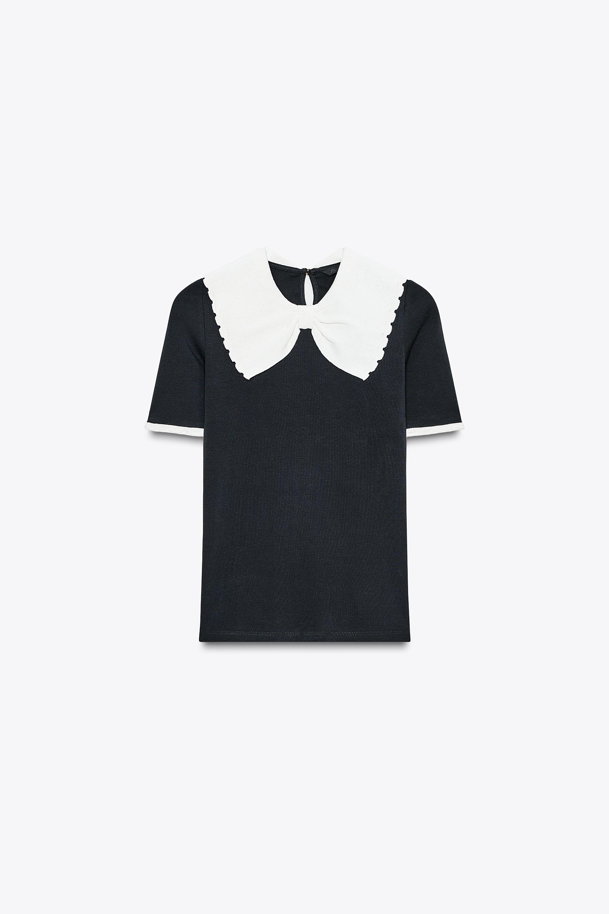 KNIT COLLAR BOW T-SHIRT - Black | ZARA Mexico