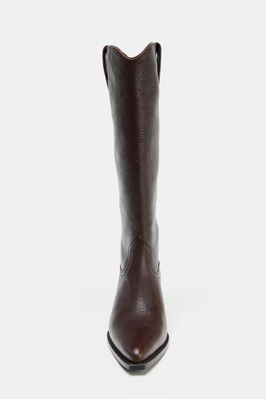 LEATHER KNEE-HIGH BOOTS - Brown de Zara - Image 4