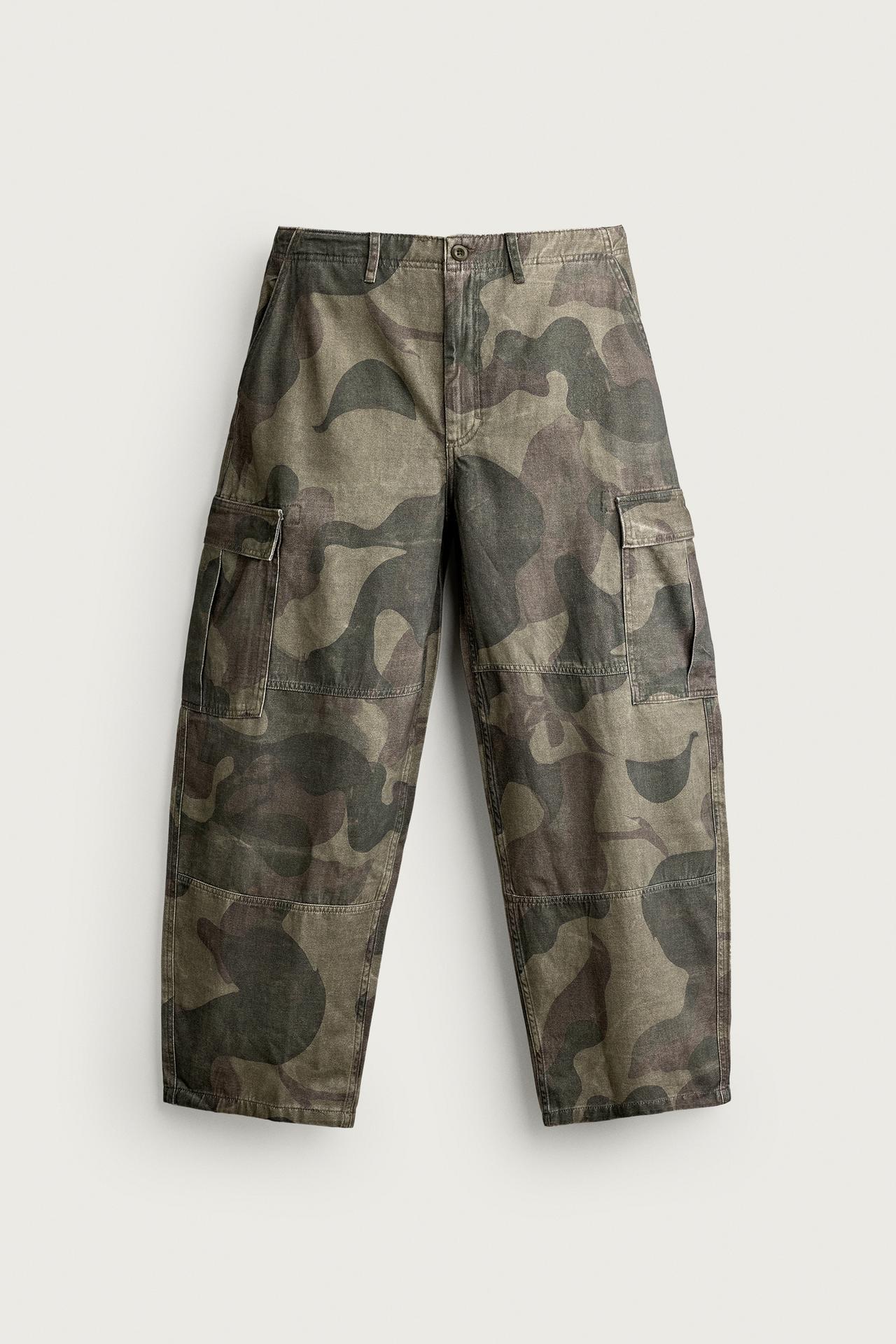 PRINTED CARGO BALLOON FIT PANTS — Khaki