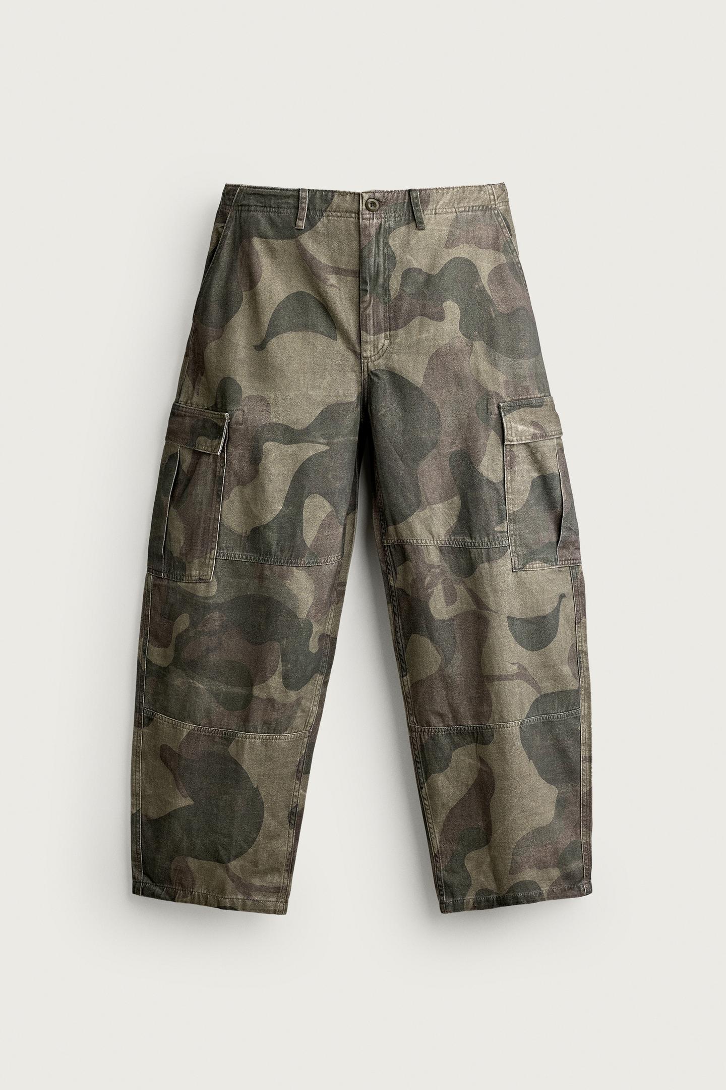 Мужские брюки Zara Printed Cargo Balloon Fit, цвет: Хаки — фото 6