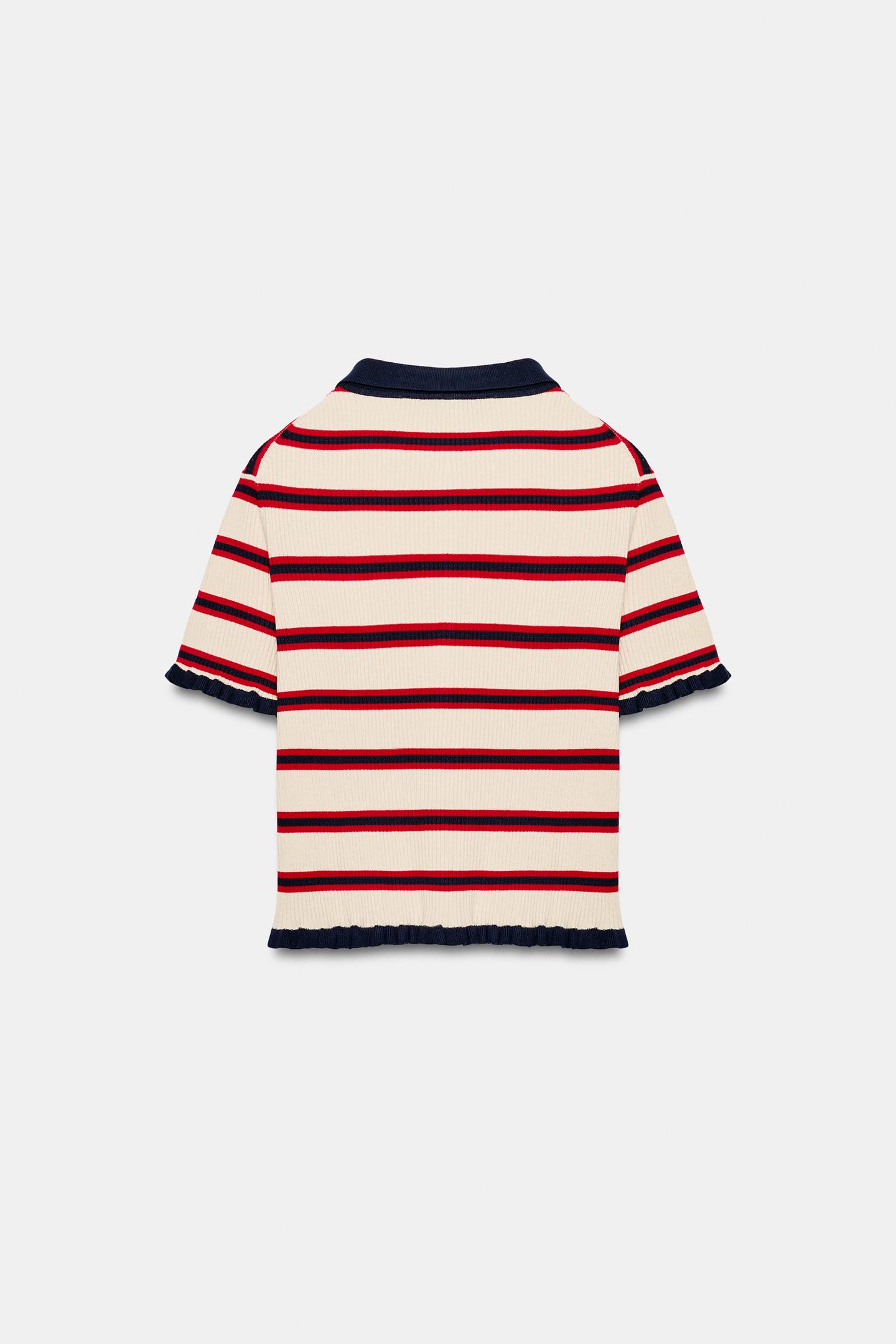 Женский кардиган Zara Striped, цвет: Экрю / Красный — фото 6