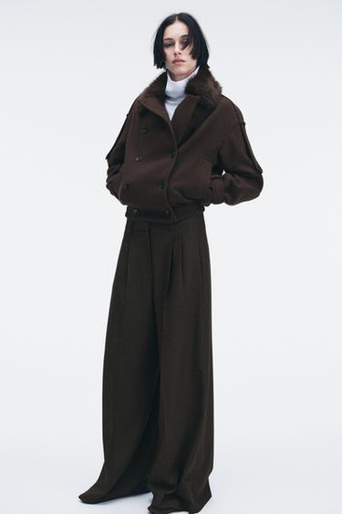 БРЮКИ WIDE LEG С ЗАЩИПАМИ — ZW COLLECTION — Коричнево-синий от Zara