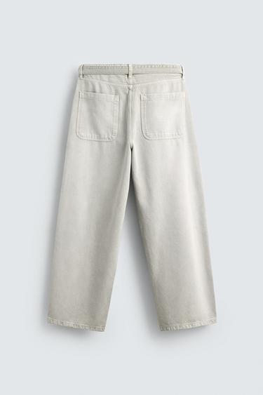 JEAN COUPE DÉCONTRACTÉE CEINTURE - Vert gris de Zara - Image 7