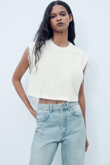 SHINY CROP T-SHIRT - White by Zara - Image 0