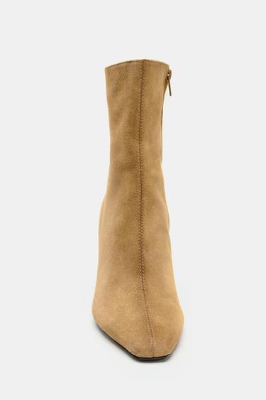 SPLIT SUEDE STILETTO HEEL ANKLE BOOTS - Beige by Zara - Image 3