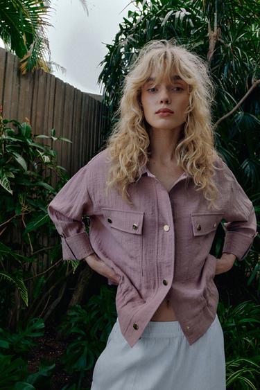 VESTE COURTE MANCHES RETROUSSÉES - Mauve de Zara - Image 5