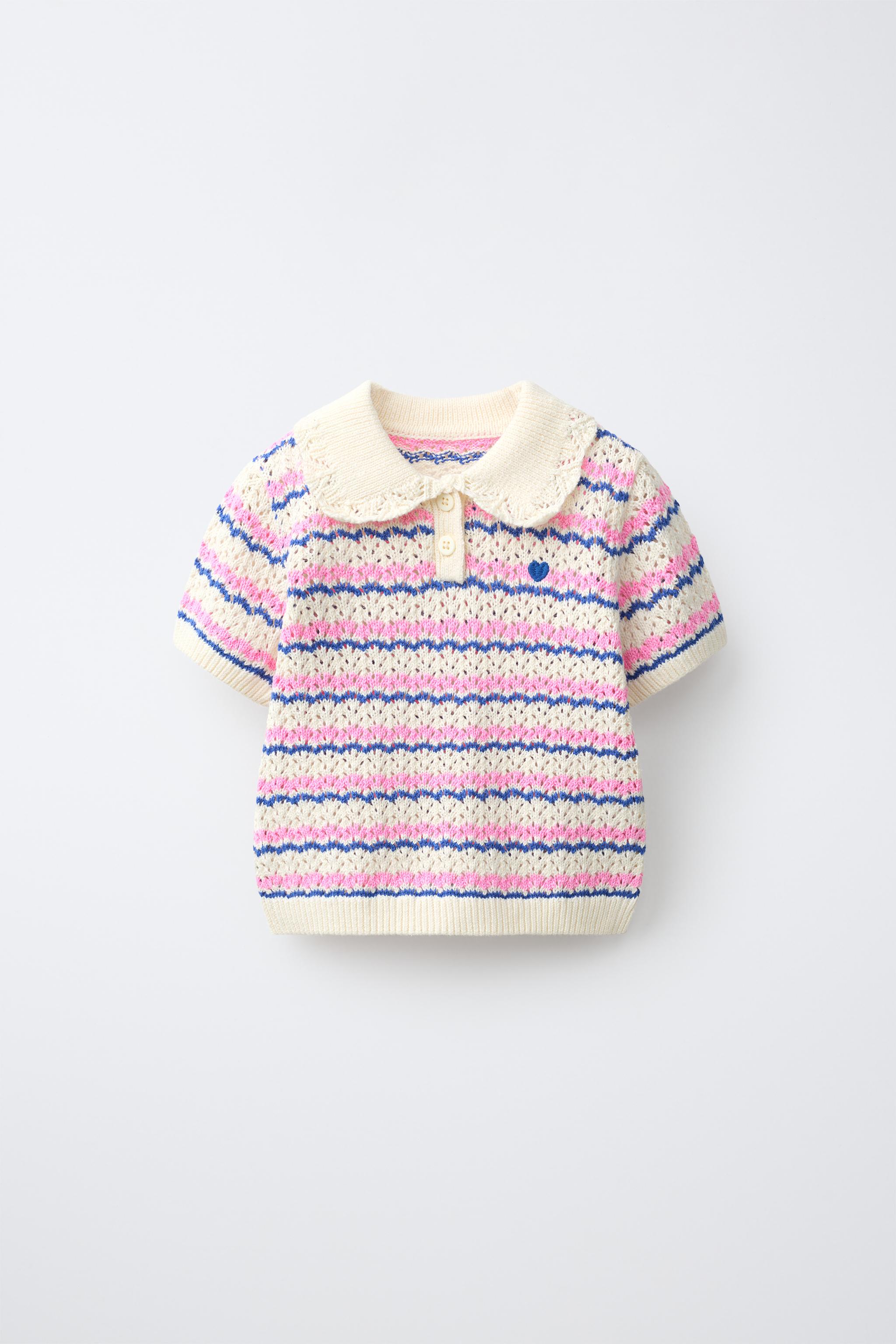 STRIPED KNIT POLO — Ecru