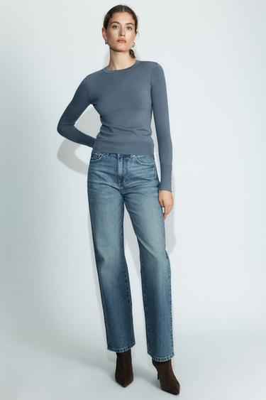 Zara BUTTON KNIT JUMPER - Blue / Gray